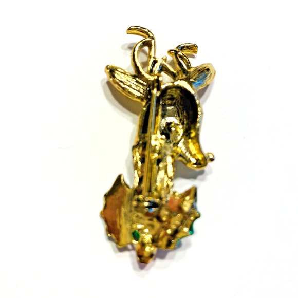 Vintage Christmas Reindeer Brooch Novelty Textured Goldtone Festive Holiday Pin - Picture 3 of 5